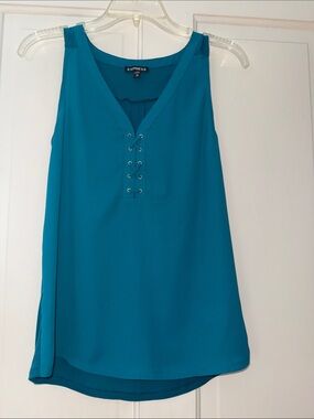 Express Teal Lace-Up V-Neck Sleeveless Top